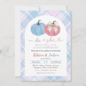 Blue Pink Preppy Gingham Pumpkin Geslacht Onthulli Kaart (Voorkant)