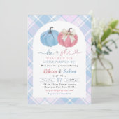 Blue Pink Preppy Gingham Pumpkin Geslacht Onthulli Kaart (Staand voorkant)