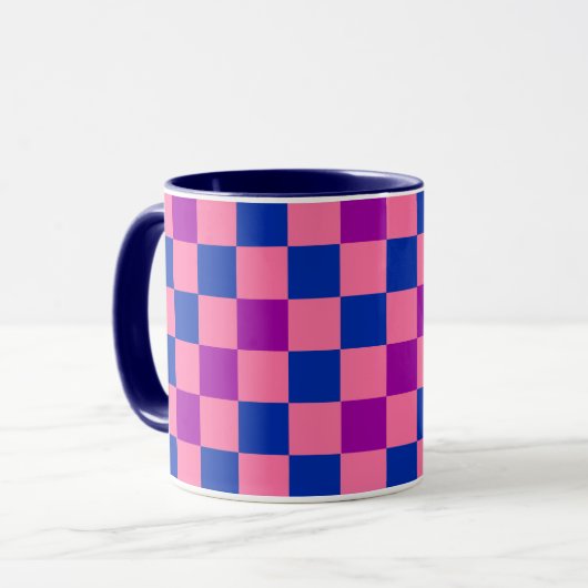 Blue Pink Purple Checkered Pattern Design  Mok (Voorkant links)