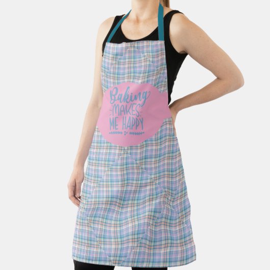 Blue Pink Purple Plaid Baking Makes Me Happy Schort (Insitu)