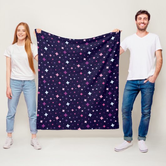 Blue Pink Purple Stars Cosmic Space Night Sky. Fleece Deken (In situ)