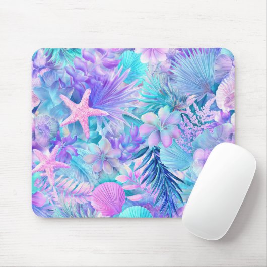 BLUE PINK PURPLE UNDERSEA PLANTS & SEASHELLS MUISMAT (Met muis)