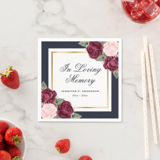 Blue Pink Red Gold Floral Funeral Memorial Servet (Insitu)