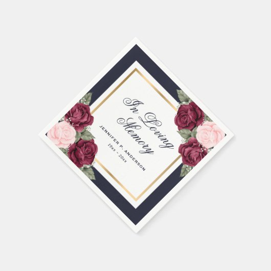 Blue Pink Red Gold Floral Funeral Memorial Servet (Hoek)