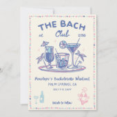 Blue & Pink Retro Cocktail Bachelorette Uitnodigin Kaart (Voorkant)