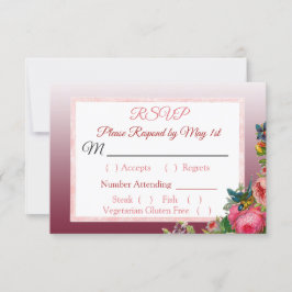 Blue PInk Roses Floral Striped Wedding RSVP-kaart RSVP Kaartje