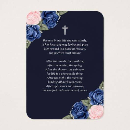 Blue Pink Silver Memorial Funeral Prayer Kaart (Achterkant)