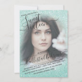 Blue Pink Sparkly Glitter Ombre Photo Sweet 16 Kaart (Voorkant)