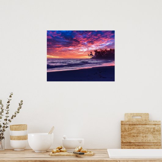 Blue Pink Sunset Ocean Photo 178 Poster (Keuken)