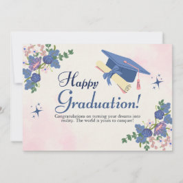 Blue Pink Sweet Flower Happy Afstuderen Aankondiging