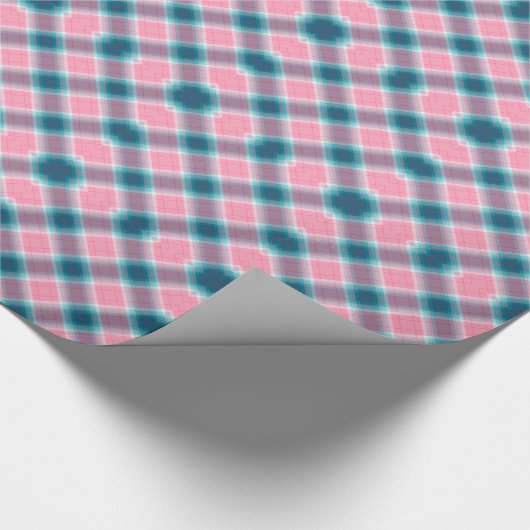 Blue Pink tartan Pset Gingham Pattern Cadeaupapier (Hoek)