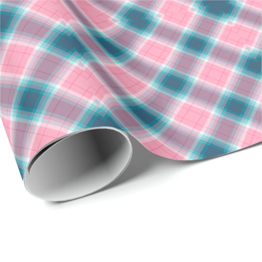 Blue Pink tartan Pset Gingham Pattern Cadeaupapier (Rol Hoek)