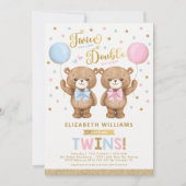 Blue Pink Teddy Bear Boy Girl Twins Baby shower Kaart (Voorkant)