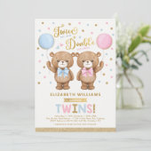 Blue Pink Teddy Bear Boy Girl Twins Baby shower Kaart (Staand voorkant)