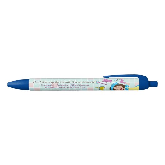 Blue Pink Washing Cleaning Housekeeper Lady Zwarte Inkt Pen (Bovenkant)