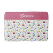 Blue Pink Watercolor Wildflower Monogram Badmat (Voorkant)