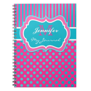 Blue Pink White Polka Dot Striped Journal Notitieb Notitieboek