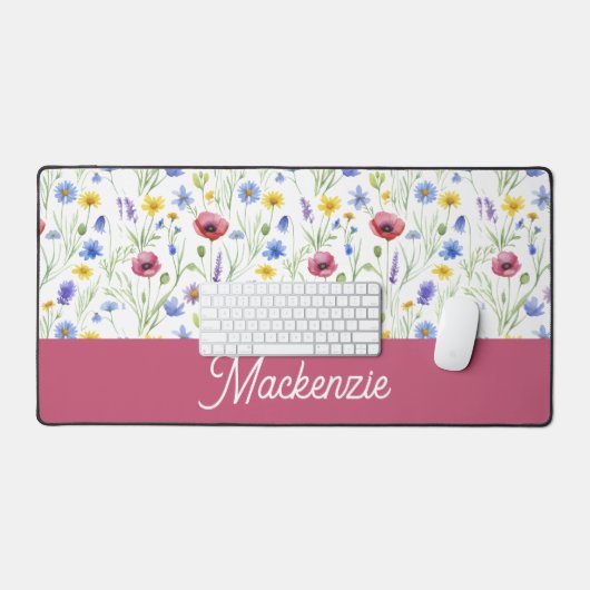 Blue Pink Wildflower Botanical Custom Name  Bureaumat (Keyboard & Muis)