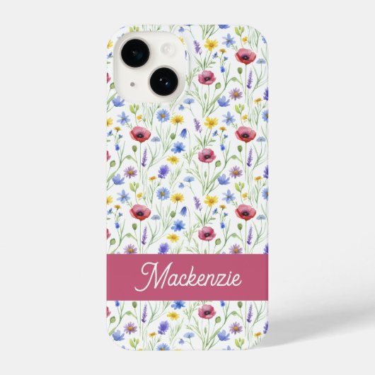Blue Pink Wildflower Botanical Custom Name  iPhone Hoesje (Achterkant)