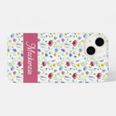 Blue Pink Wildflower Botanical Custom Name  iPhone Hoesje (Achterkant horizontaal)