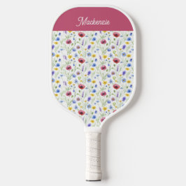 Blue Pink Wildflower Botanical Custom Name Pickleball Paddle