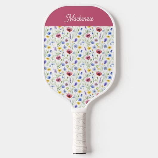 Blue Pink Wildflower Botanical Custom Name Pickleball Paddle (Voorkant)