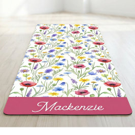 Blue Pink Wildflower Botanical Custom Name  Yogamat