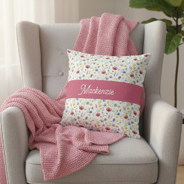 Blue Pink Wildflower Botanical Monogram Name Kussen