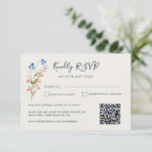 Blue Pink Wildflowers Response Card RSVP Kaartje (Staand voorkant)