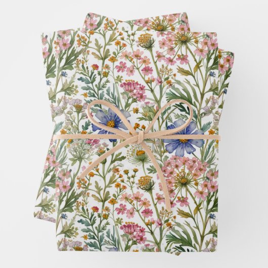 Blue Pink Wildflowers Verjaardag Bruids Baby showe Inpakpapier Vel (In situ)
