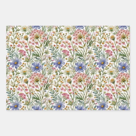 Blue Pink Wildflowers Verjaardag Bruids Baby showe Inpakpapier Vel (Voorkant)
