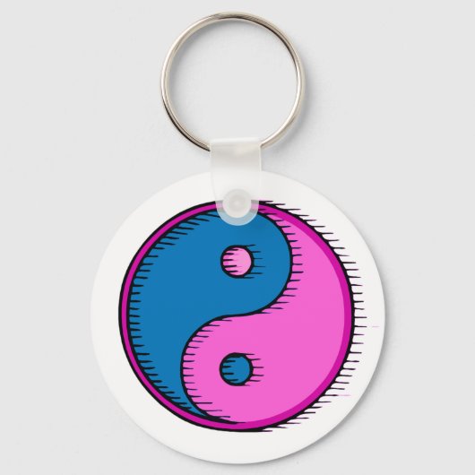 Blue Pink Windblown Yin Yang Sleutelhanger (Voorkant)