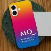 Blue Pink Yellow Gradient White Monogram Initials Case-Mate iPhone Case