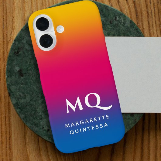 Blue Pink Yellow Gradient White Monogram Initials Case-Mate iPhone Case