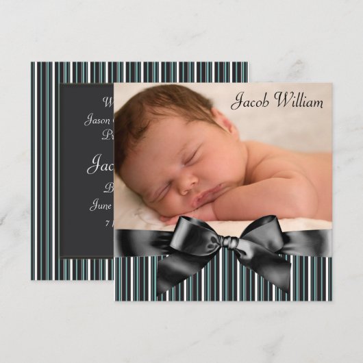 Blue Pinstripe Baby Boy Foto Aankondiging Geboorte (Voorkant / Achterkant)