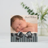Blue Pinstripe Baby Boy Foto Aankondiging Geboorte (Staand voorkant)