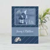 Blue Pinstripe Gay Wedding Invitation Kaart (Staand voorkant)