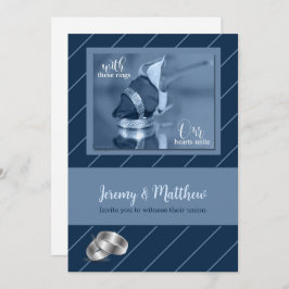 Blue Pinstripe Gay Wedding Invitation Kaart