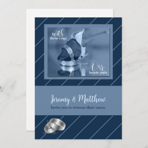 Blue Pinstripe Gay Wedding Invitation Kaart