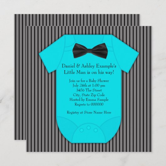 Blue Pinstripe Little Man Baby shower Kaart (Voorkant / Achterkant)