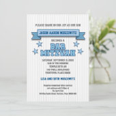 Blue Pinstripe Sports Tackle Bar Mitzvah Kaart (Staand voorkant)