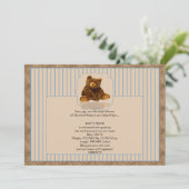 Blue Pinstripe Teddy Bear Baby Mededeling Aankondiging (Staand voorkant)
