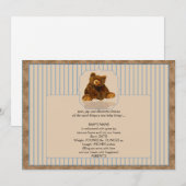 Blue Pinstripe Teddy Bear Baby Mededeling Aankondiging (Voorkant / Achterkant)