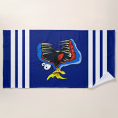 Blue Piranha Fish op Navy Blue en White Stripes Strandlaken (Voorkant)
