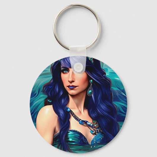 Blue Pisces Mermaid Queen Original Fantasy art Sleutelhanger (Voorkant)