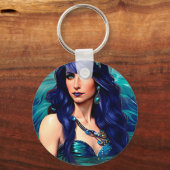 Blue Pisces Mermaid Queen Original Fantasy art Sleutelhanger (Voorkant)