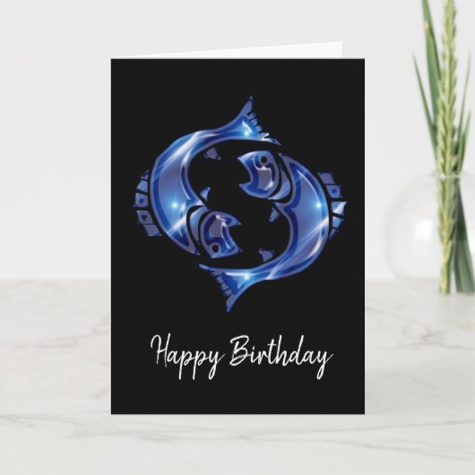 Blue Pisces Sign Birthday Kaart (Voorkant)