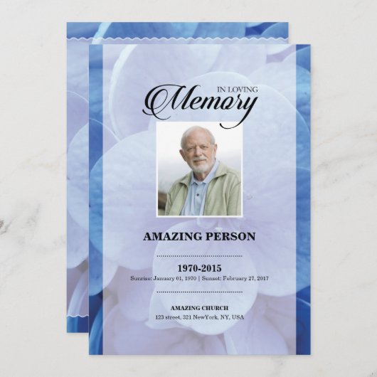 Blue pital Funeral Kaart Sjabloon (Voorkant / Achterkant)