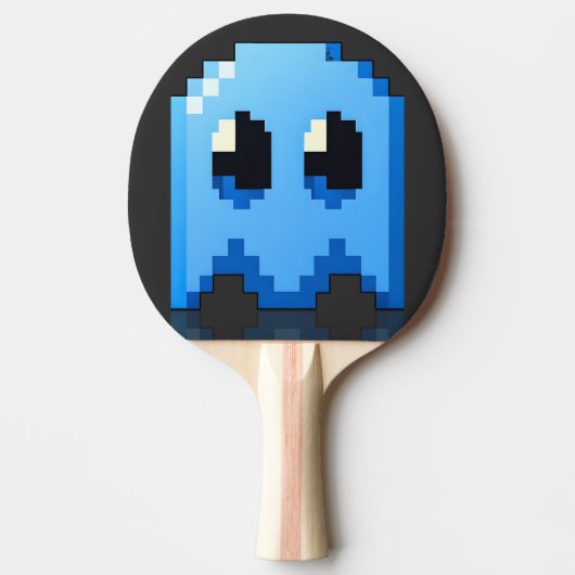 blue pixel art fanart PacMan Tafeltennisbatje (Voorkant)