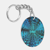 Blue Pixel Matrix, aangepast Sleutelhanger (Voorkant Links)